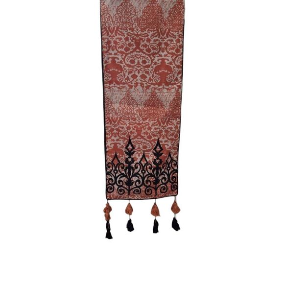 Halloween Table Runner 72 x 14 Orang and Black Tassled Gothic Decor - Picture 2 of 4